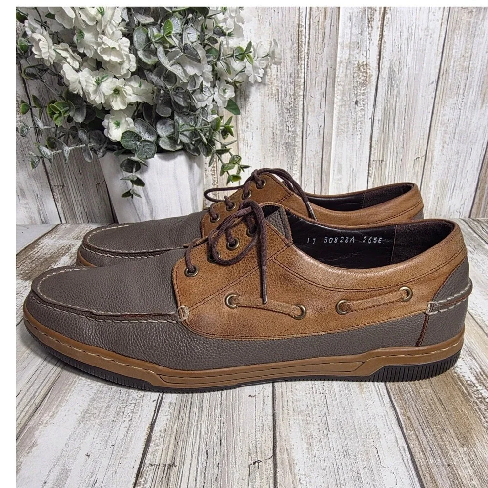 Tandy Homme Mens Leather Boat Shoes Two Tone Brown Grey 50828A 265E Size US 8.5